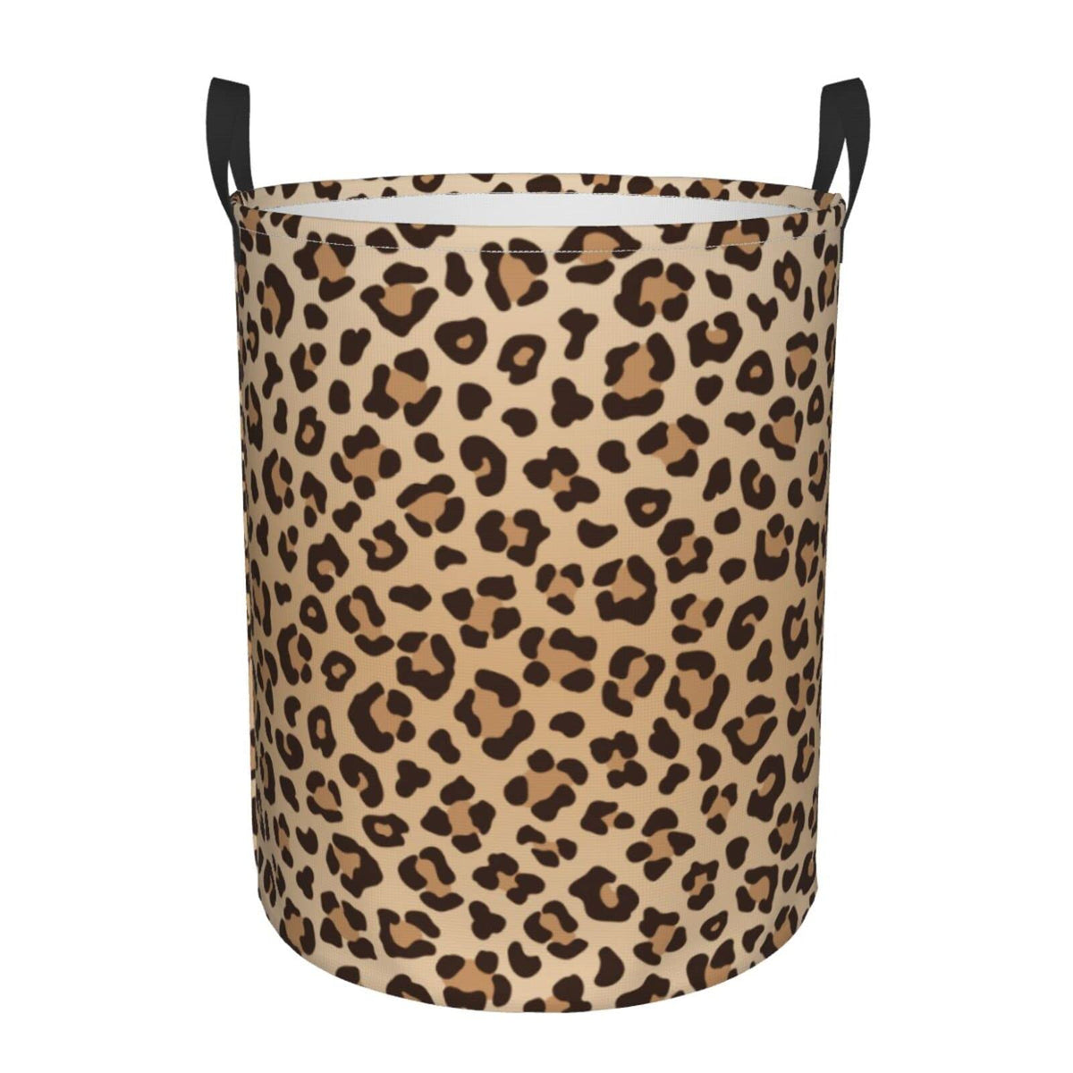 Gbuzozie leopard-print round laundry hamper front view for stylish storage and easy access