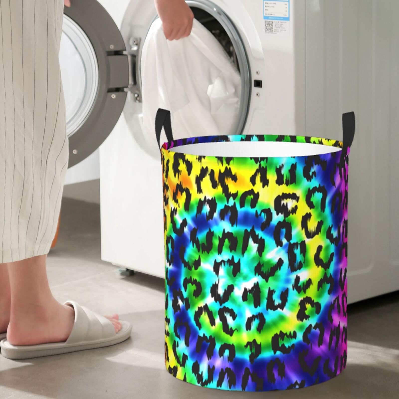 Gbuzozie leopard round laundry hamper folded storage for dorm spaces.