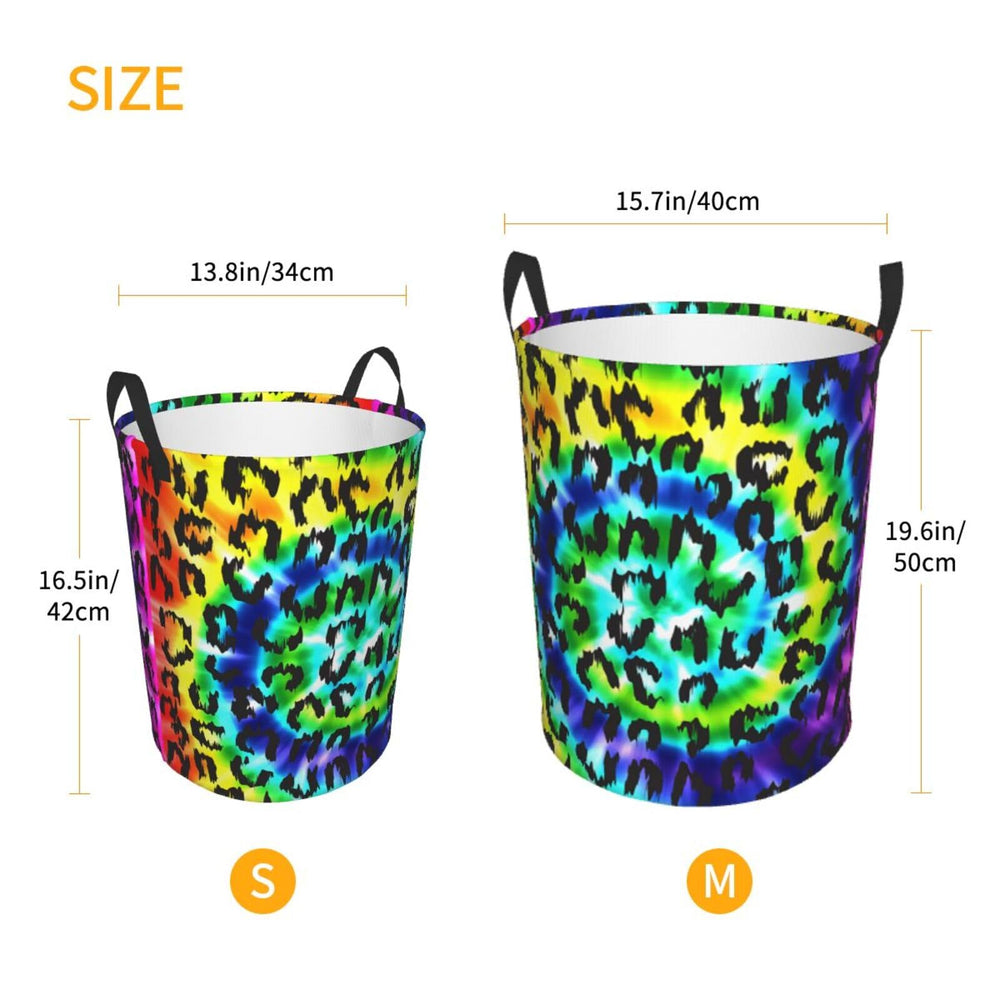 Gbuzozie leopard round laundry hamper 38L capacity example for family laundry organization.