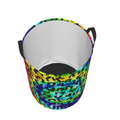 Gbuzozie leopard round laundry hamper side view, durable oxford fabric for daily dorm storage.