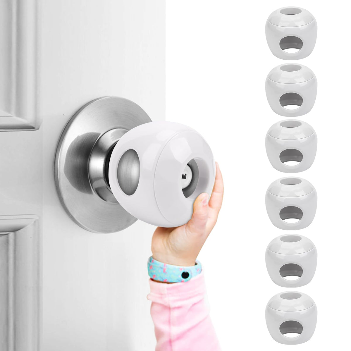 GCRQ Baby Safety Door Knob Covers close-up in odorless, non-toxic material for kid safety.