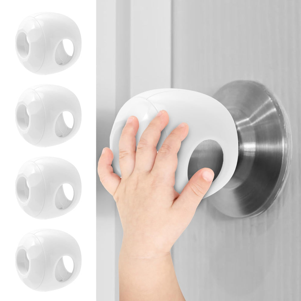 GCRQ child safety door knob covers 4-pack fitted on a standard knob for safety.