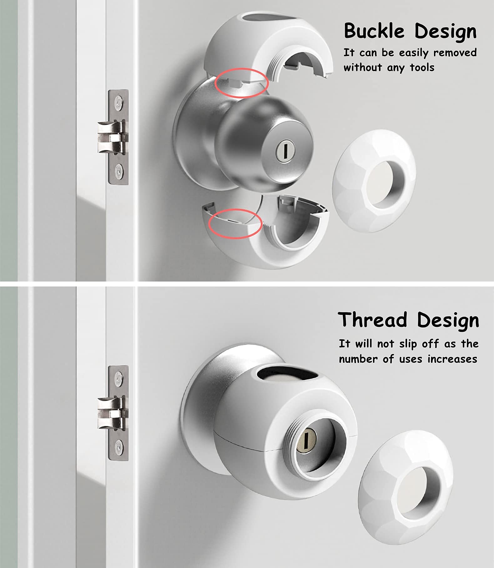 GCRQ door knob covers clear discreet design blends with home decor.