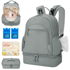 GDNasist breast pump backpack grey front view ideal for travel and organization