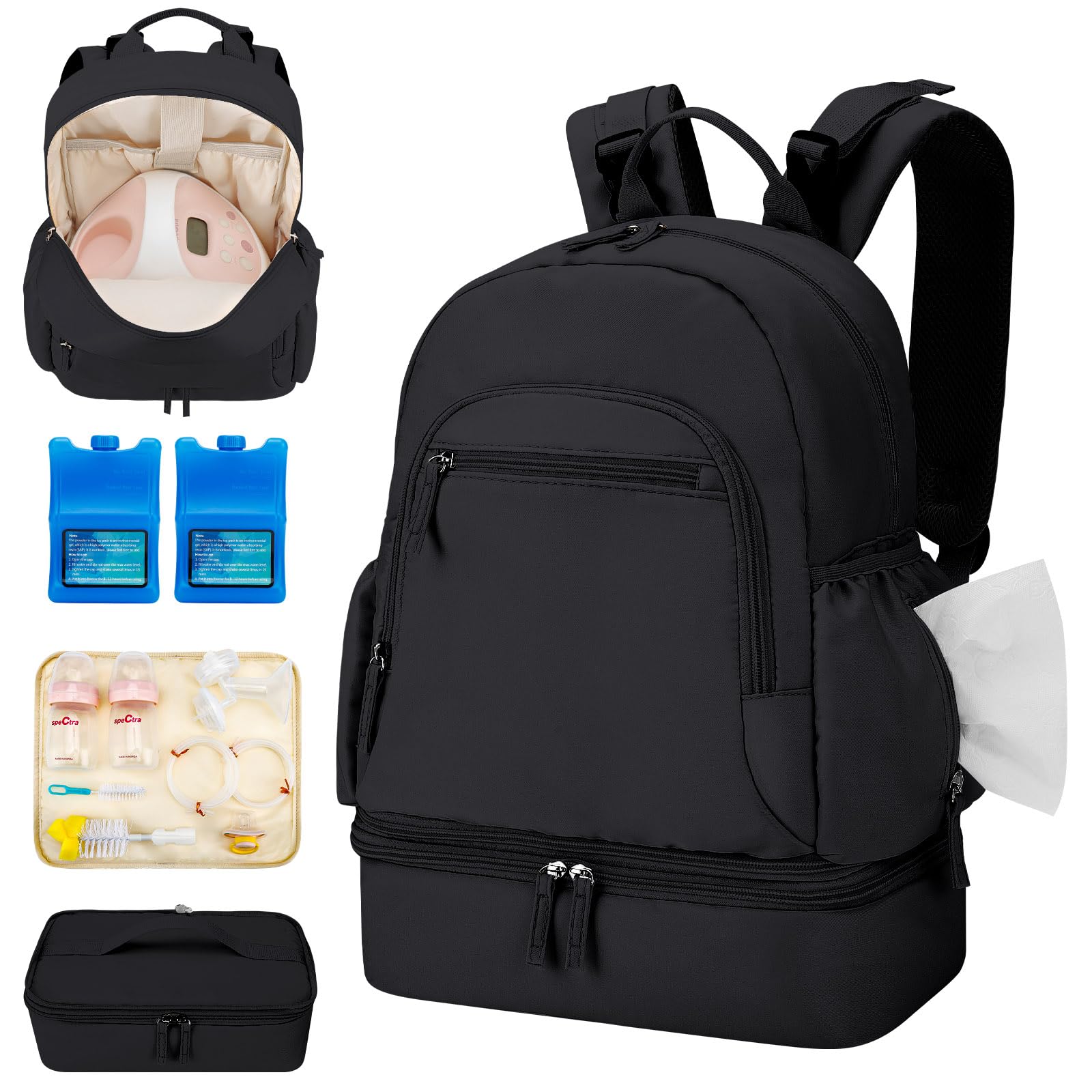 GDNasist breast pump backpack front view for easy commuting and organized storage.
