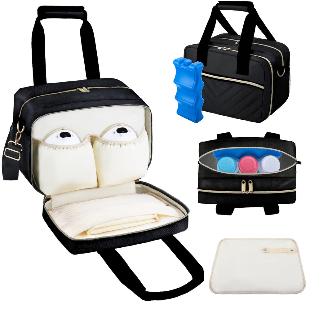 GDNasist breastmilk cooler bag front pocket with elastic holders keeps pumps organized.