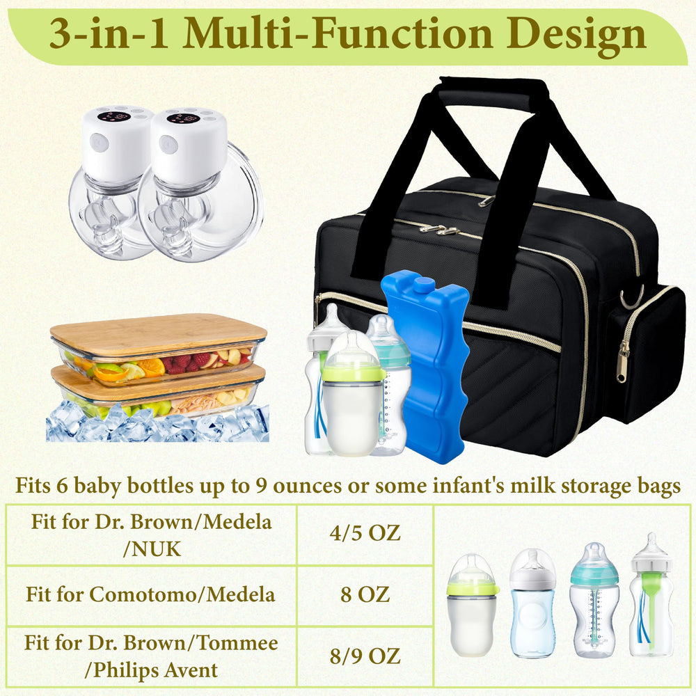 GDNasist breastmilk cooler bag open-compartment demonstrates wipe-clean aluminum lining and bottle holders.