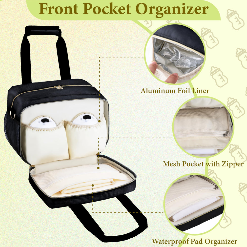 GDNasist breastmilk cooler bag worn on stroller with detachable strap for hands-free carry.