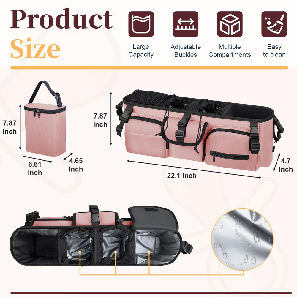 GDNasist double stroller organizer cup holders close-up for secure beverage storage.