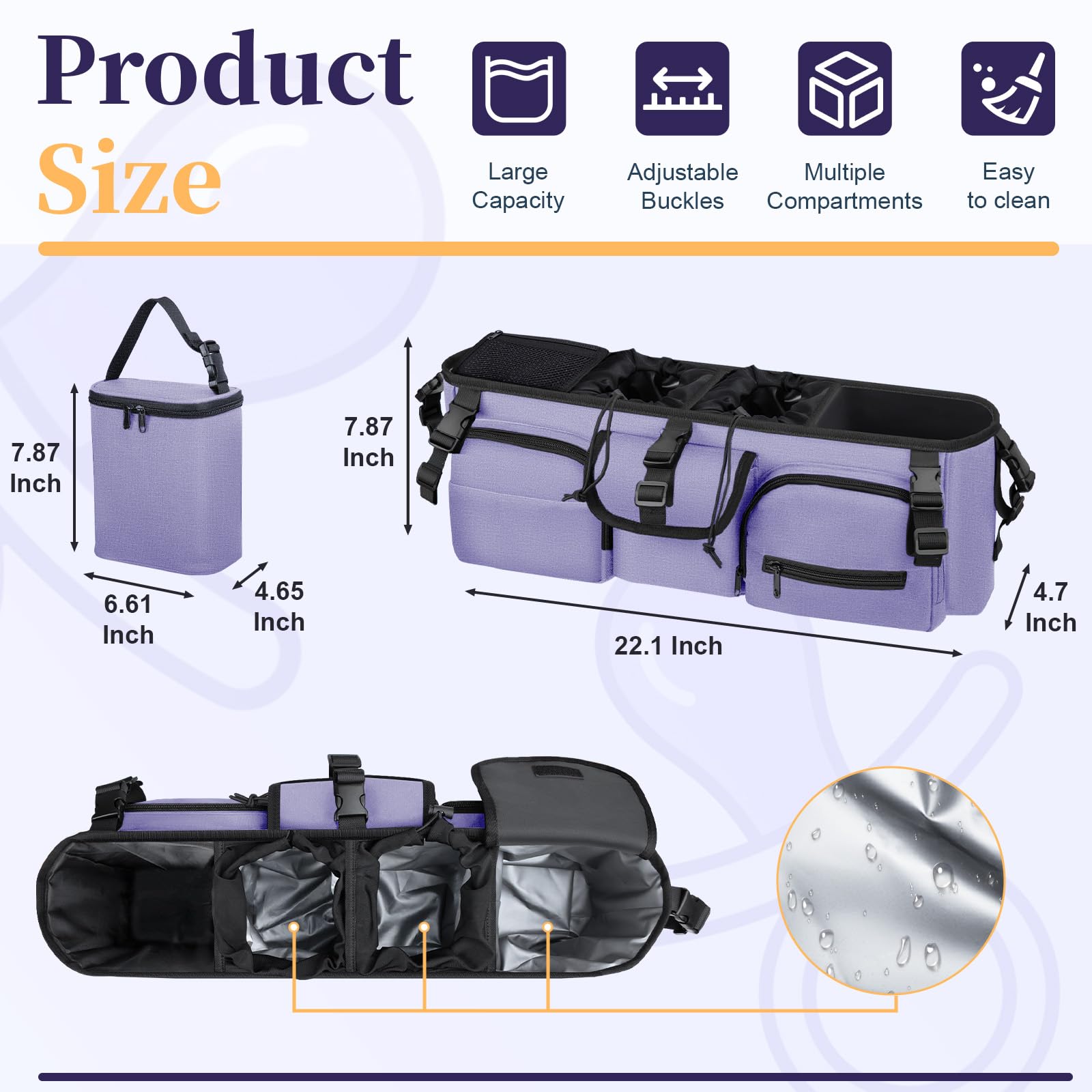 GDNasist purple organizer features sturdy straps to reduce wobble