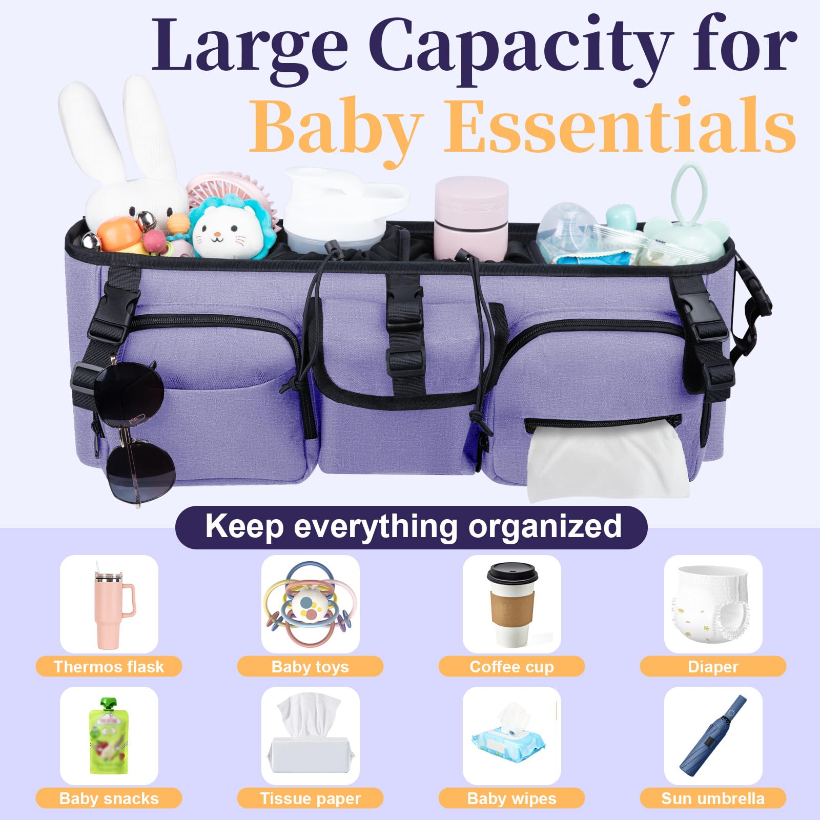 GDNasist purple stroller accessory makes trips smoother and more organized