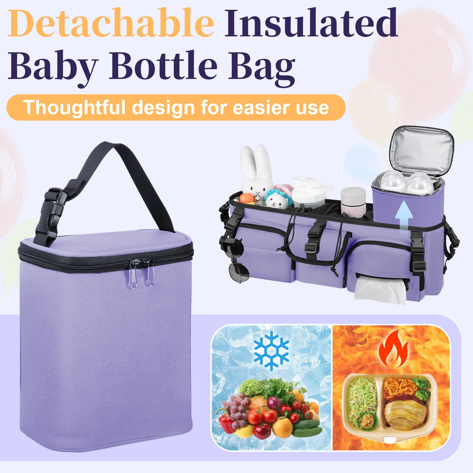 GDNasist purple caddy includes two cup holders for on-the-go drinks