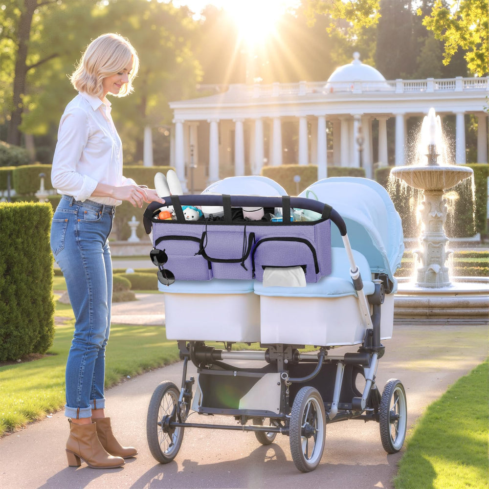GDNasist purple organizer demonstrates large capacity for diapers, wipes, and toys