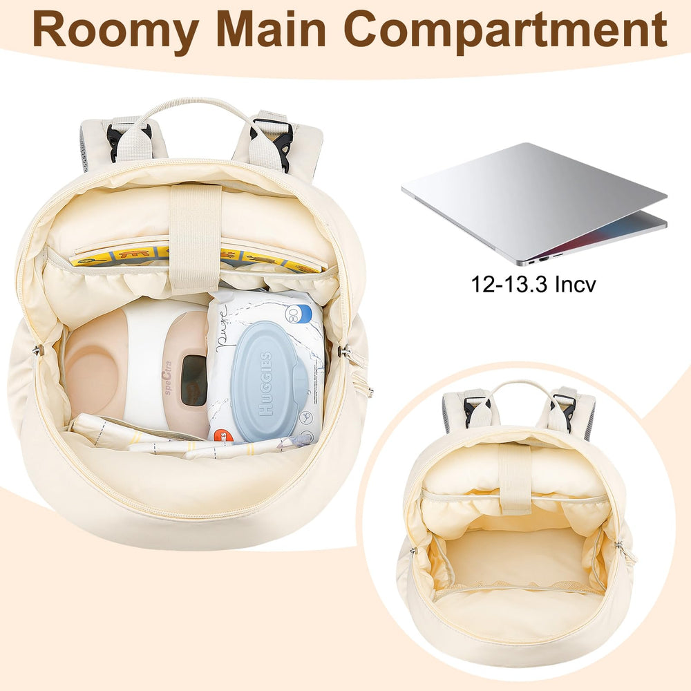 GDNasist hidden laptop pocket inside beige backpack fits up to 13-inch laptops.
