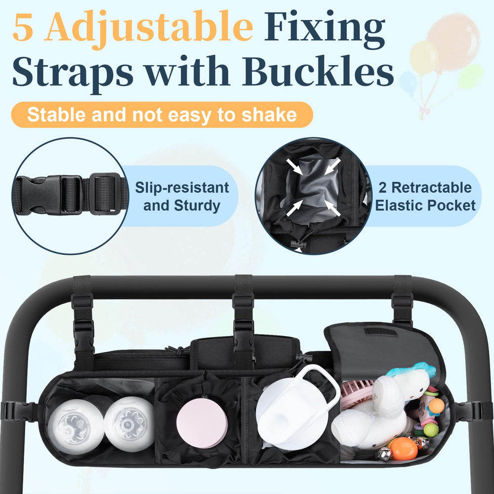 GDNasist insulated bottle bag attached to stroller for on-the-go drinks.