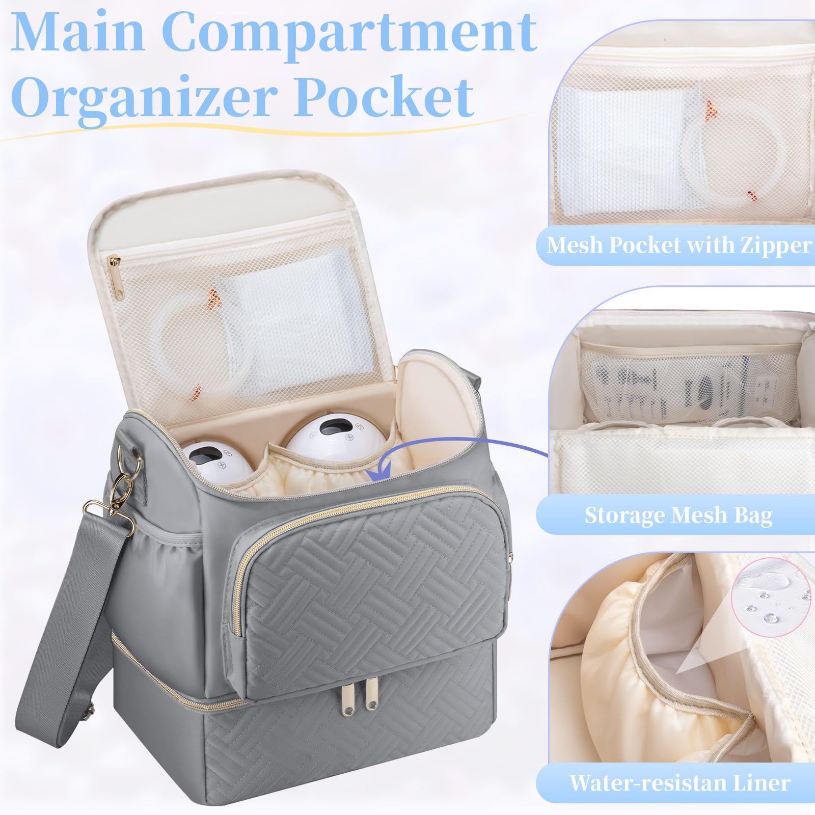 GDNasist bag cooler compartment close-up with ice packs for milk cooling on the go.