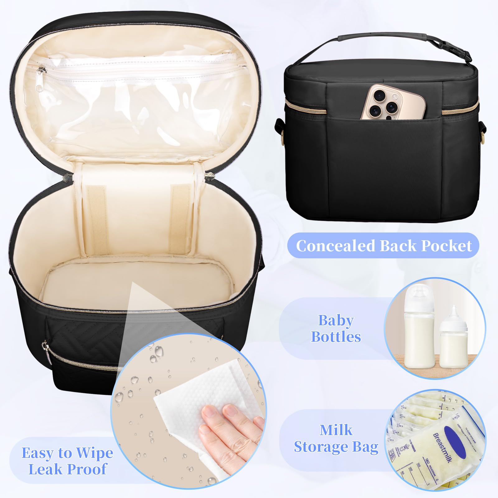 GDNasist removable dividers demonstrate flexible storage for bottles and baby items.