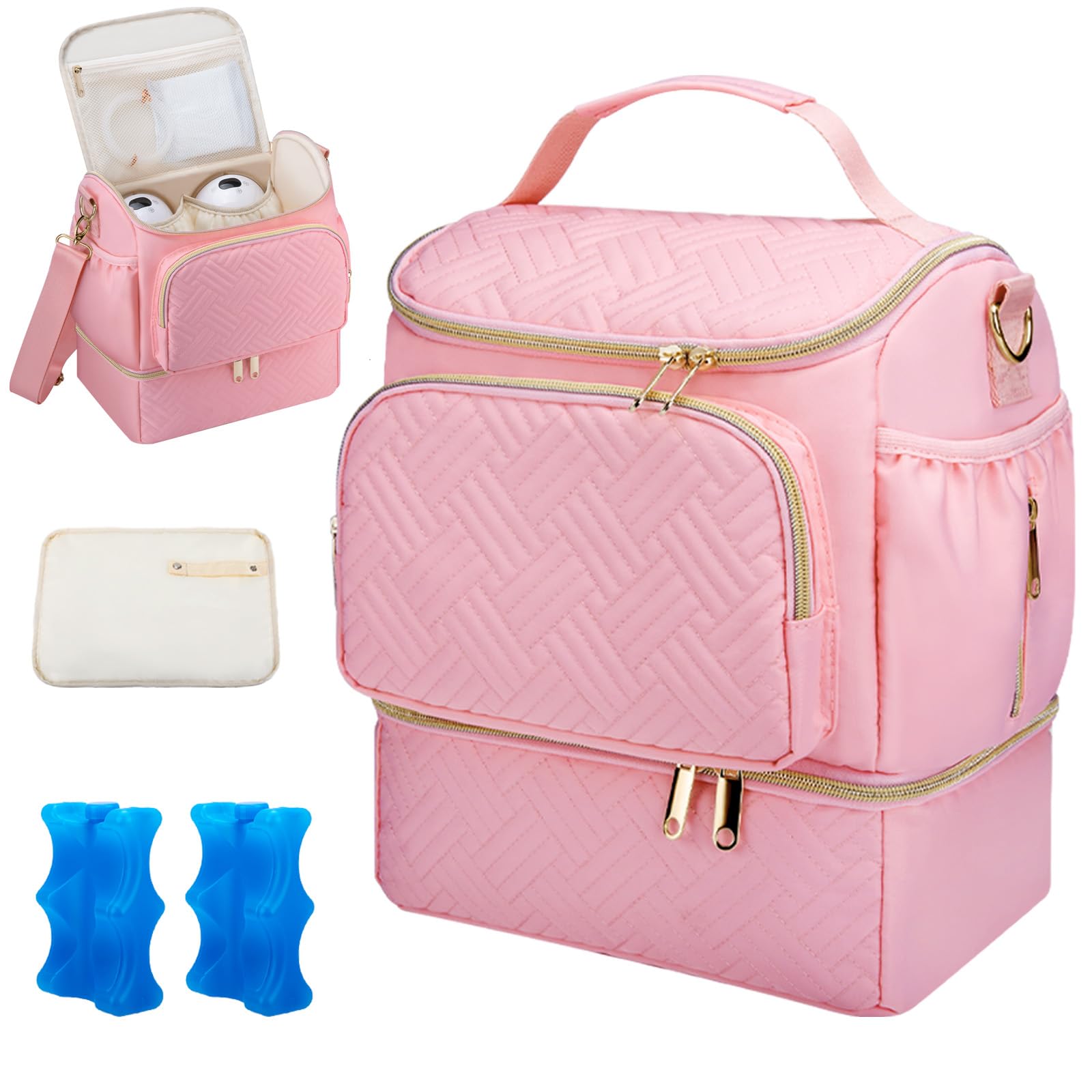 GDNasist wearable breast pump bag front view with organized storage for on-the-go moms.