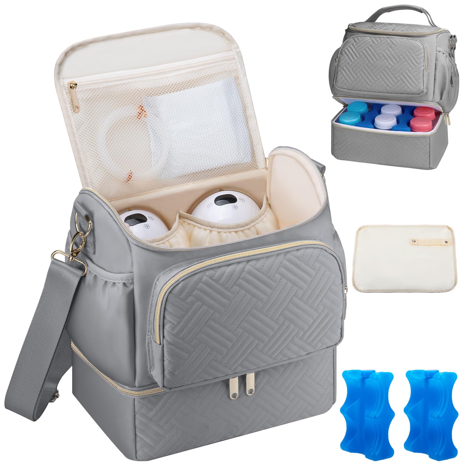 GDNasist wearable breast pump bag outer view, travel-friendly design for quick on-the-go use.