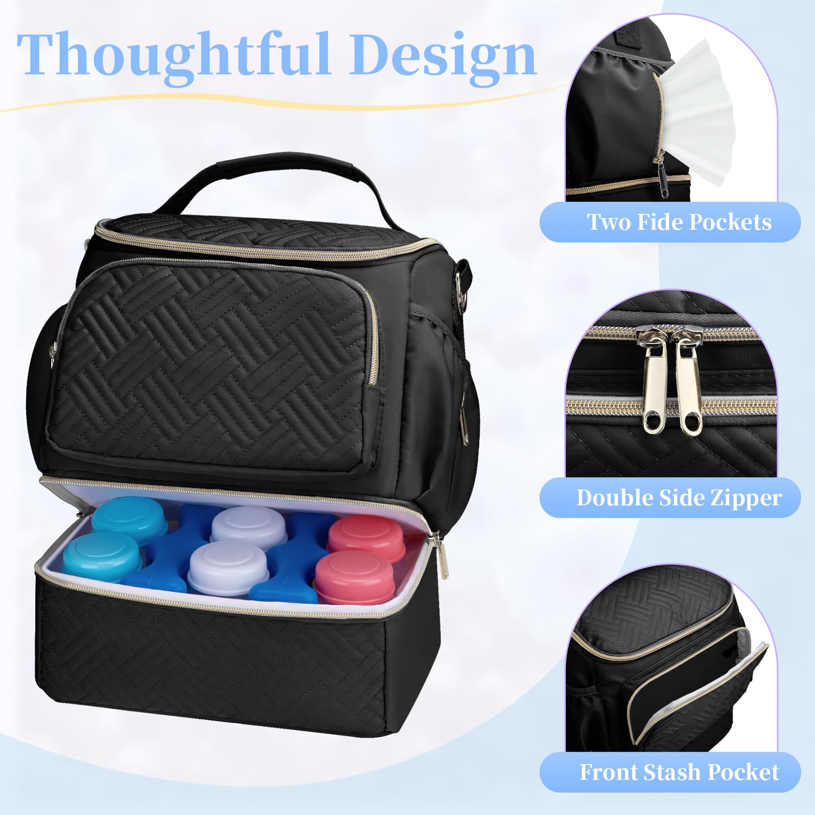 GDNasist wearable pump bag cooler compartment highlights leak-proof cold pocket for milk