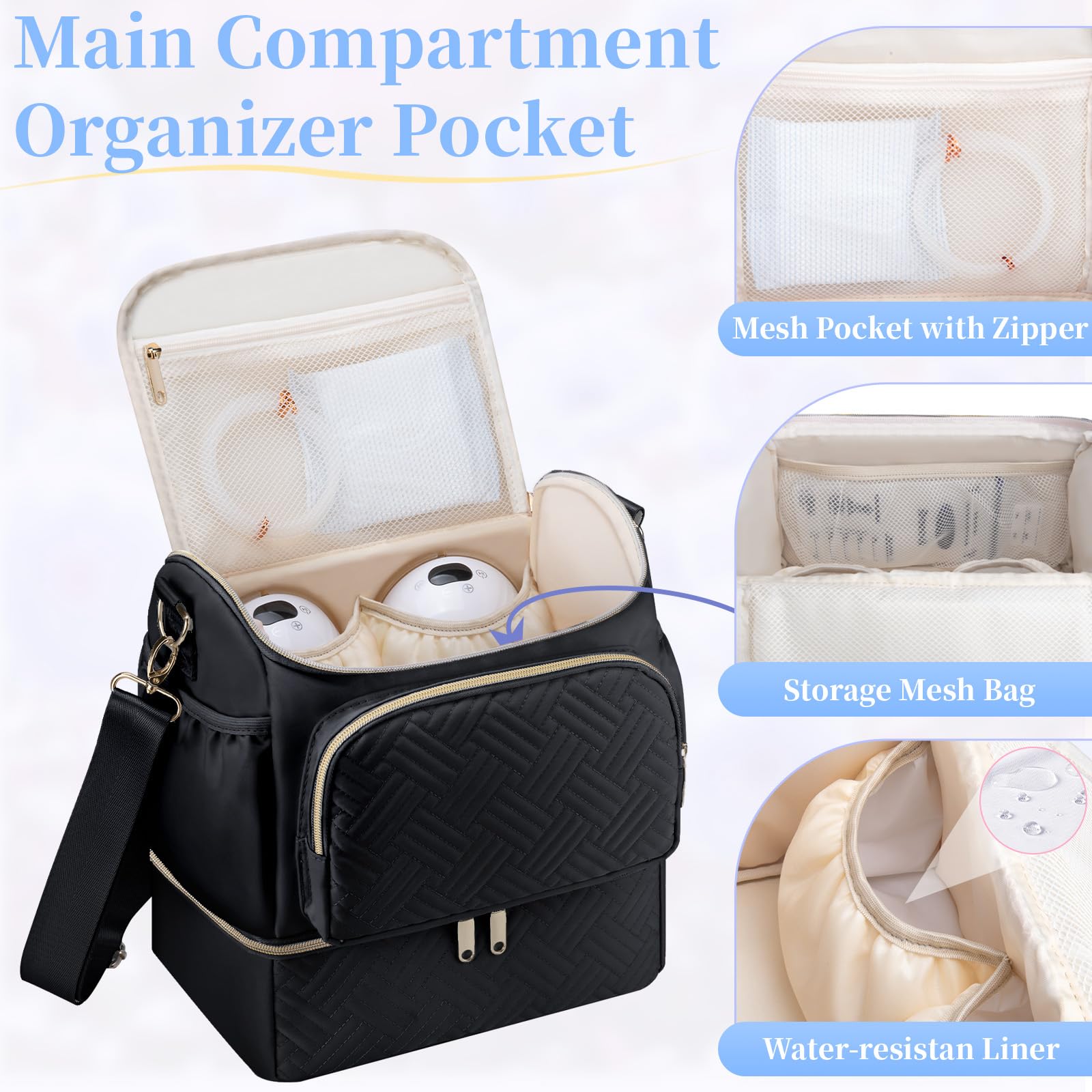 GDNasist wearable pump bag side view showing compact design for travel