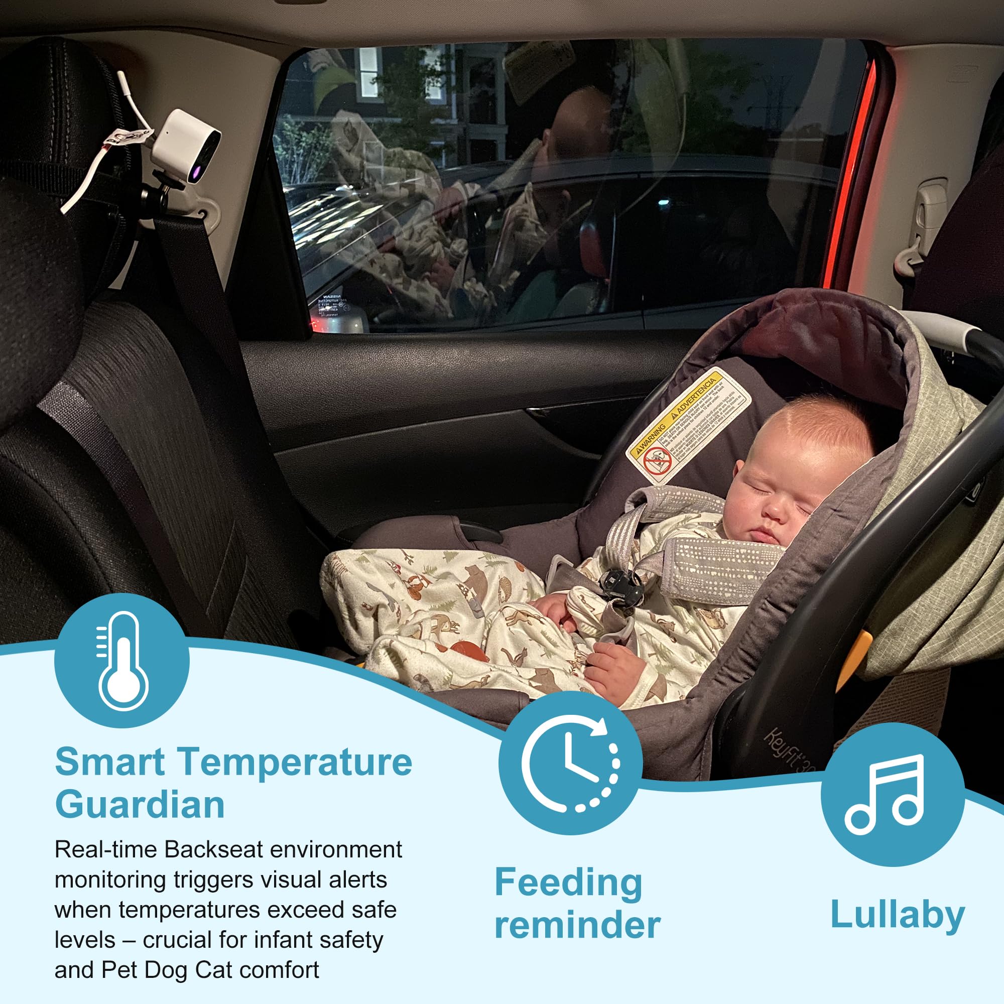 GdoyrL two-way audio lets you talk to baby or pet from the front seat.