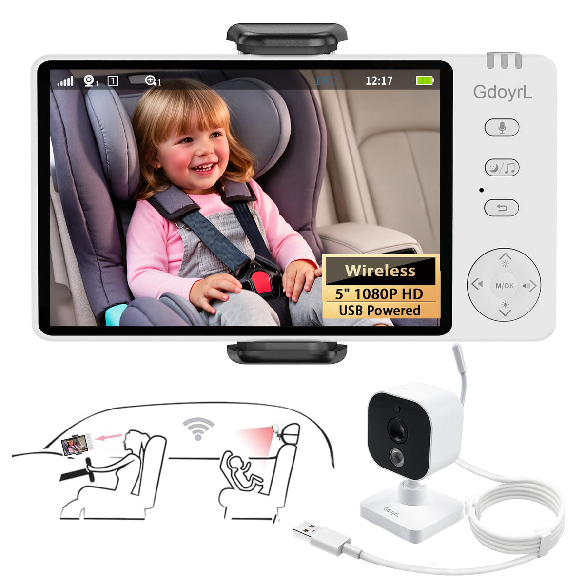 GdoyrL wireless baby car monitor 5-inch display offers clear, private viewing on the go.