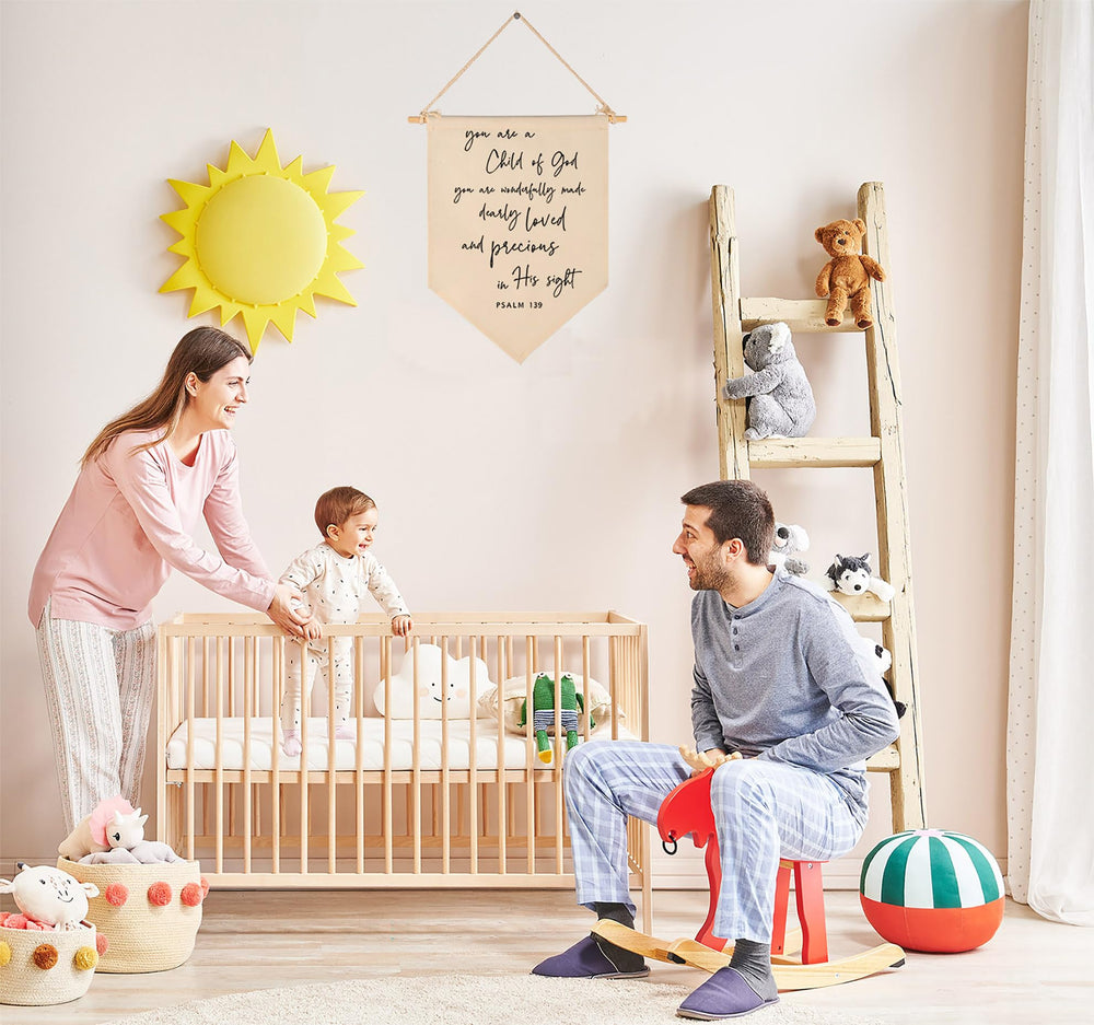 GEANHIL You Are A Child Of God banner wall hanging with wooden stick for easy display.