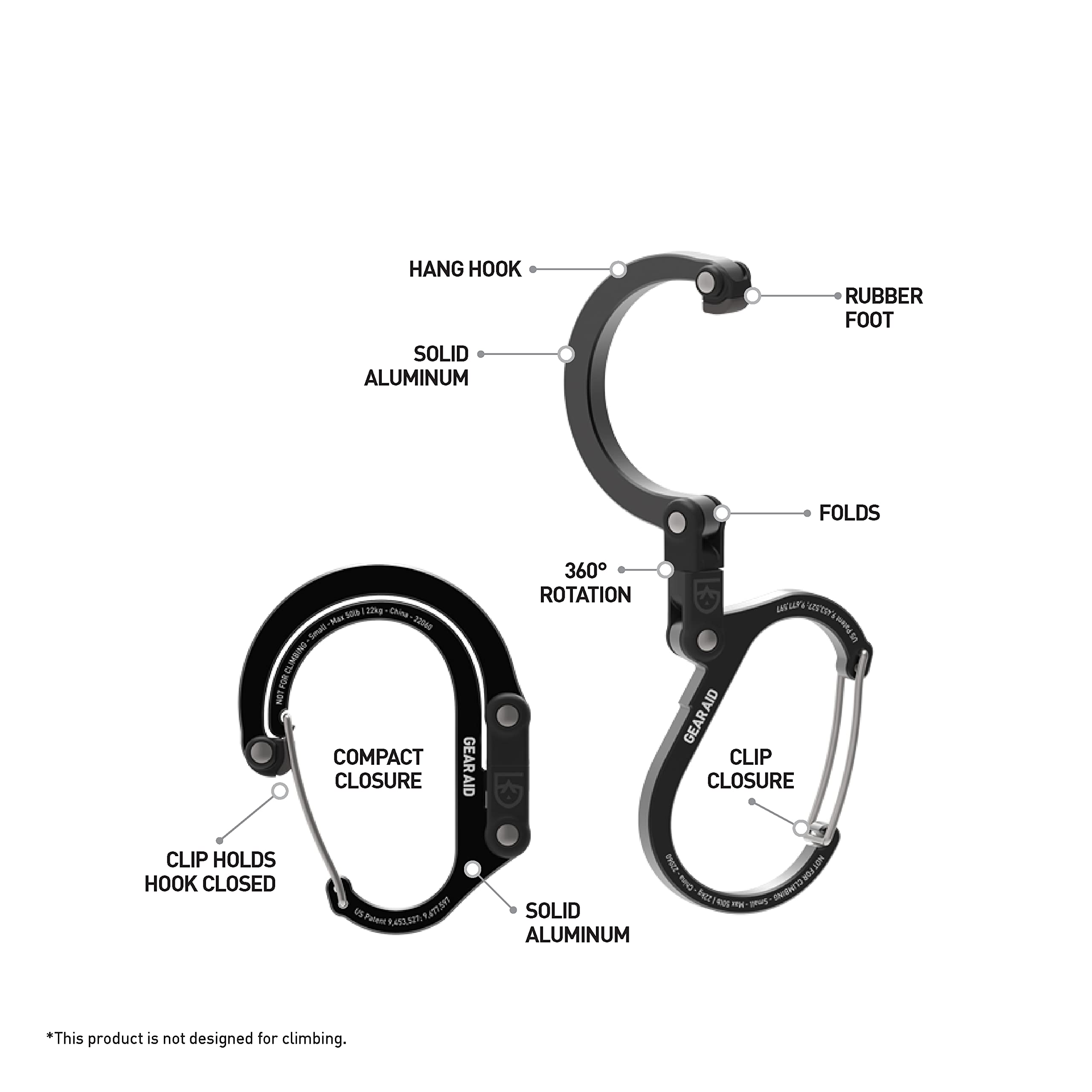 Gear Aid HEROCLIP Small on luggage handles for easy carrying.