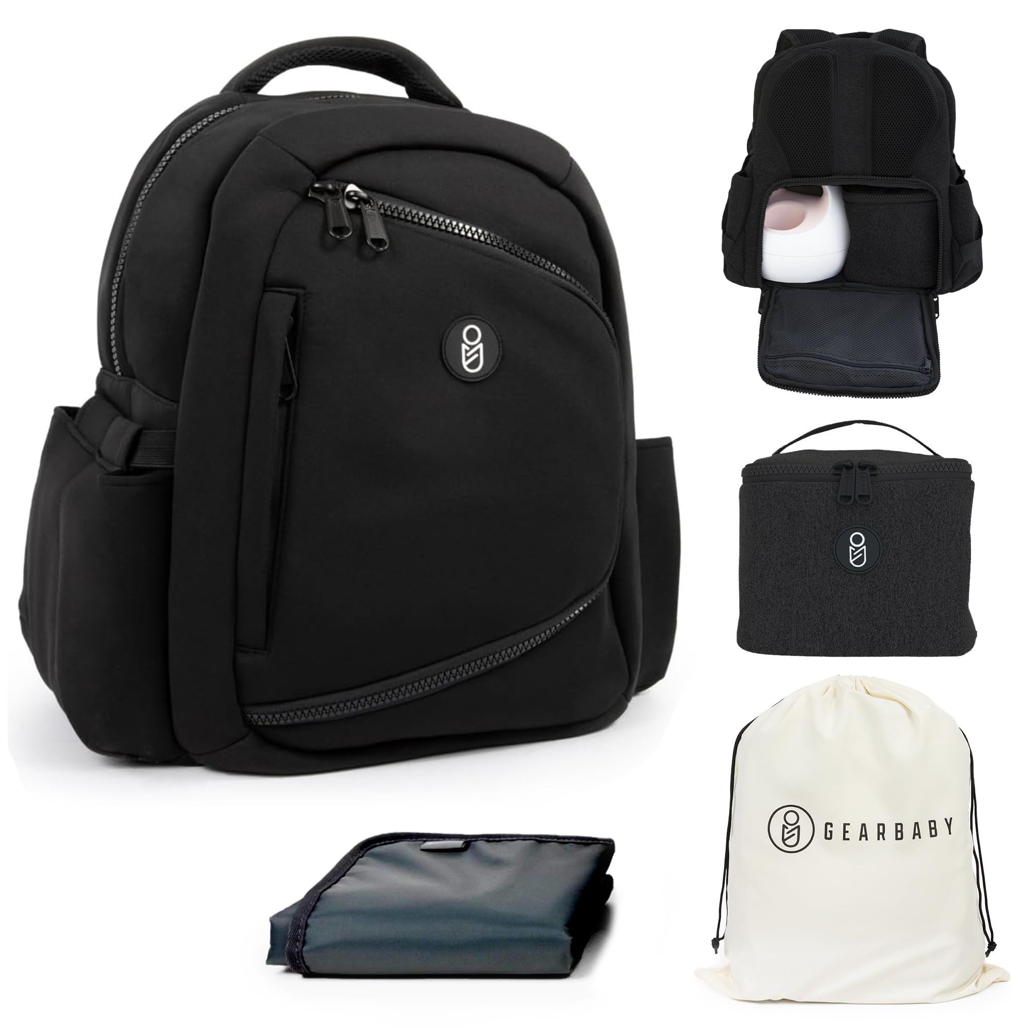 Gearbaby backpack front view shows ample space for pumping gear on the go.