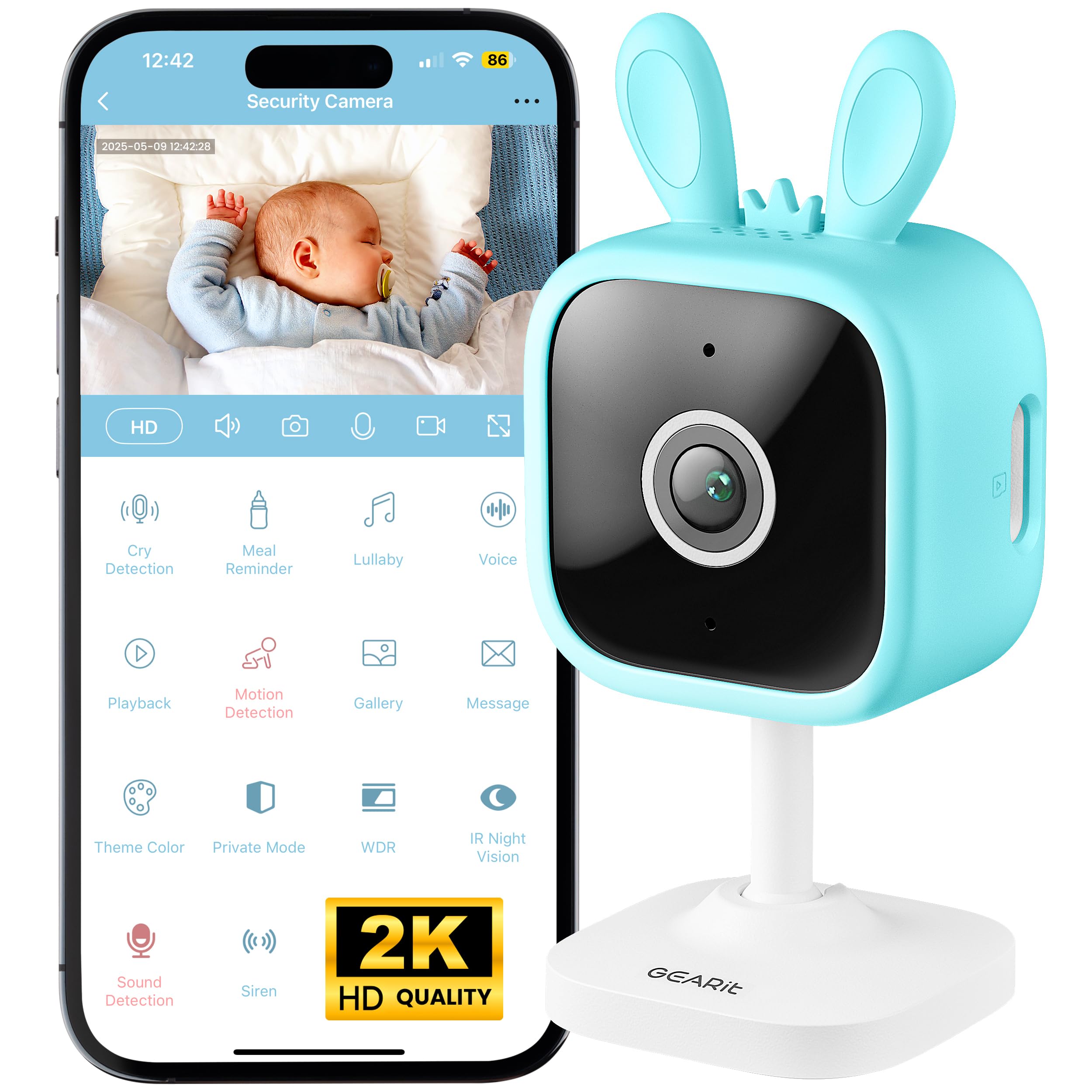GEARit baby monitor camera 2K view provides crisp video for clear monitoring