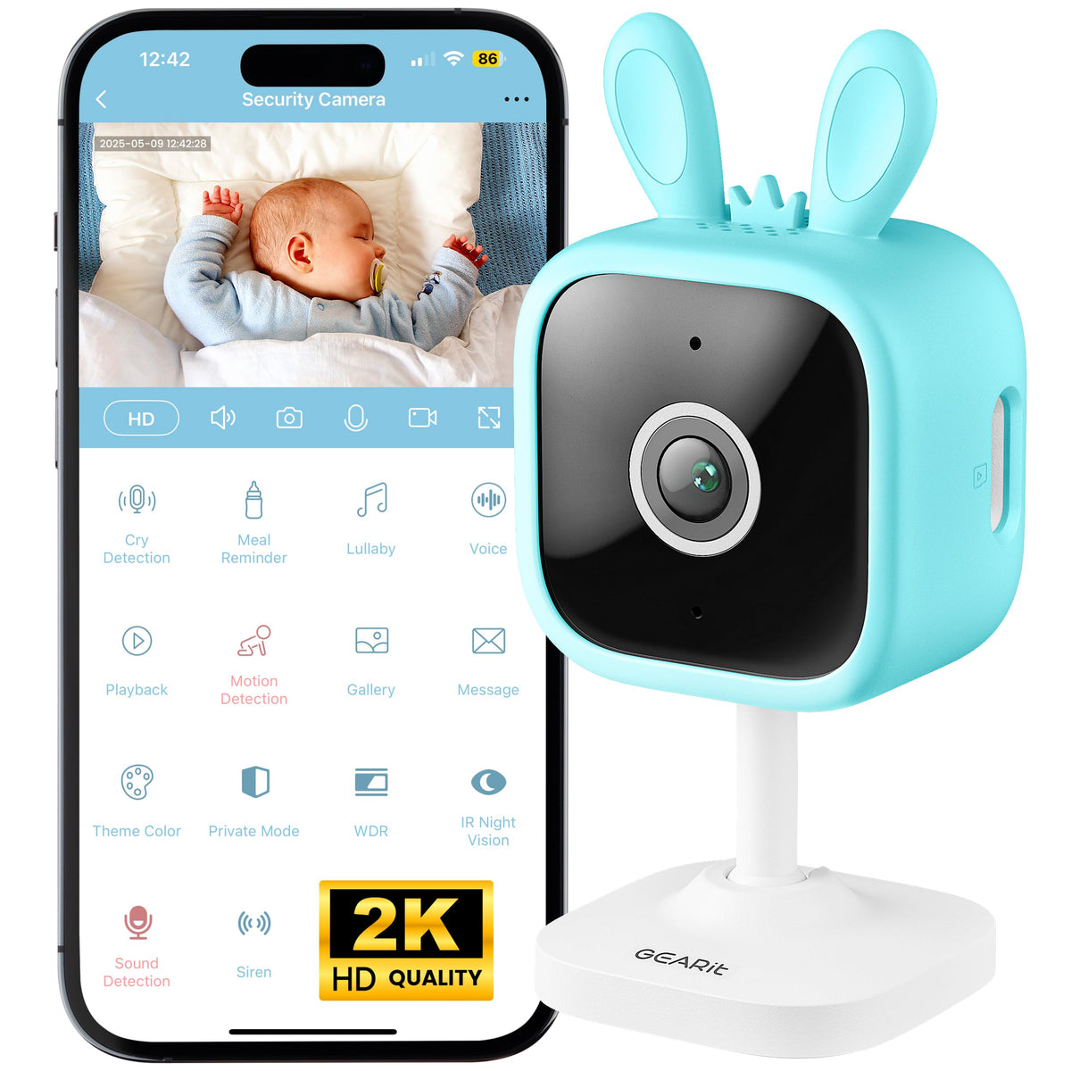 GEARit baby monitor camera 2K view provides crisp video for clear monitoring