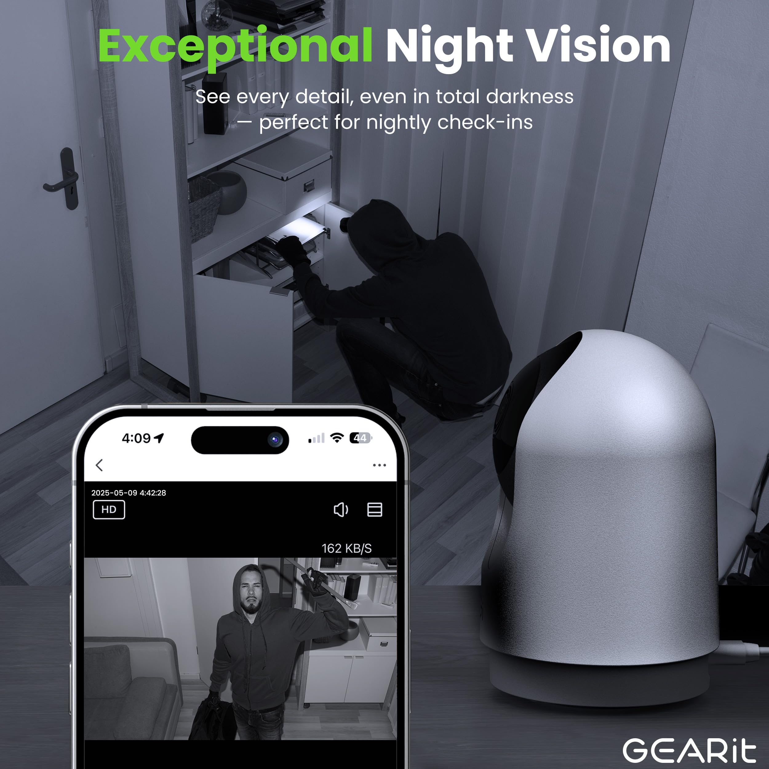 GEARit Smart Camera two-way audio enables conversation with family or pets