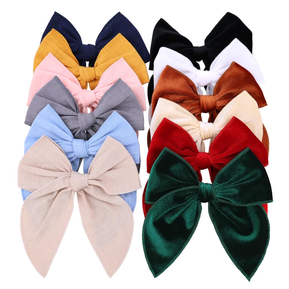 Gebelle 12pcs large fable bow hair clip in cream showing soft linen texture for daily wear.