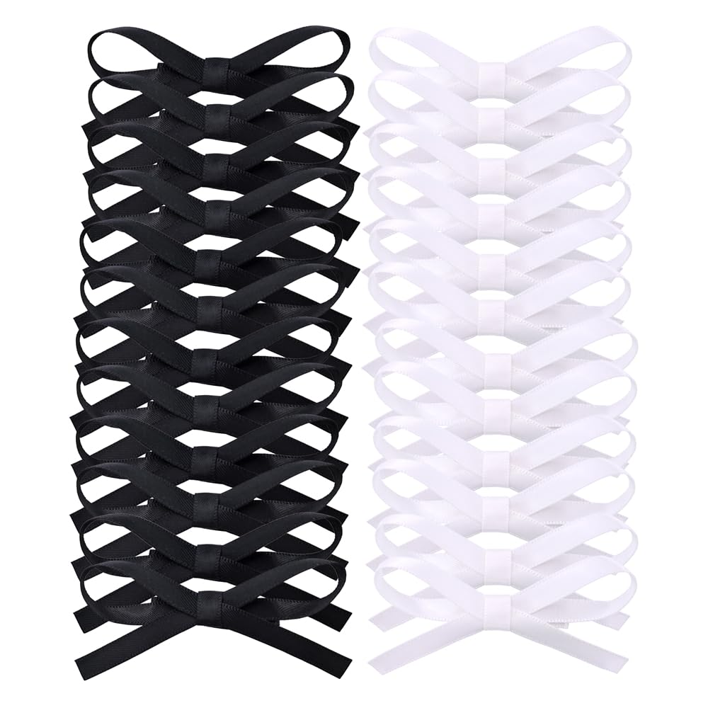 Gebelle 24pcs small hair ribbon bow clip black and white for secure everyday wear.