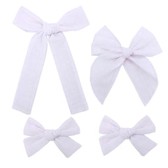 Gebelle 4pc cotton linen hair bows in white for everyday outfits and gentle styling.