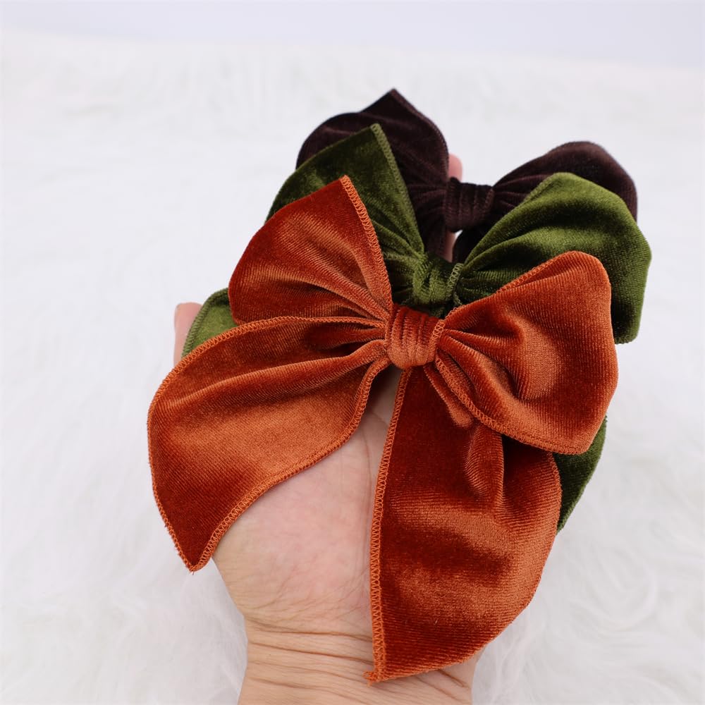 Gebelle pack4 velvet bow clips Rust Brown close-up highlights rich texture and craftsmanship