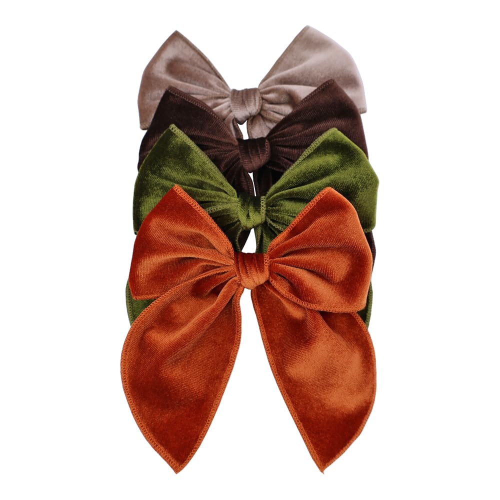 Gebelle pack4 large velvet fable bow clip Rust Brown front view enhances party-ready looks