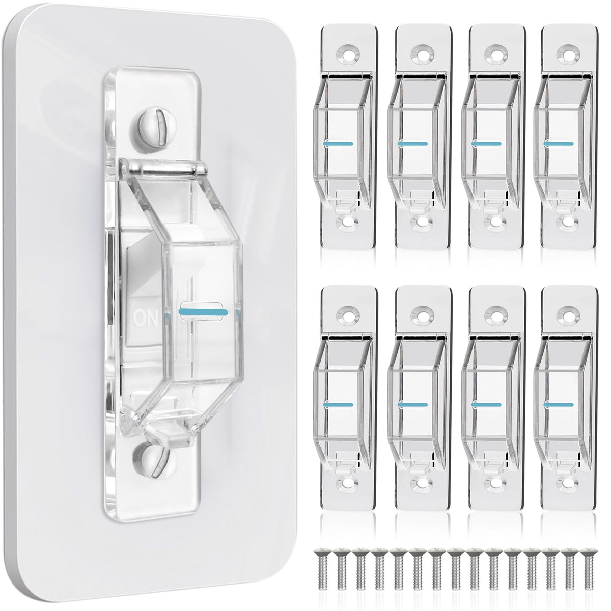 Gebena eight-pack light switch guard glows at night for easy navigation.