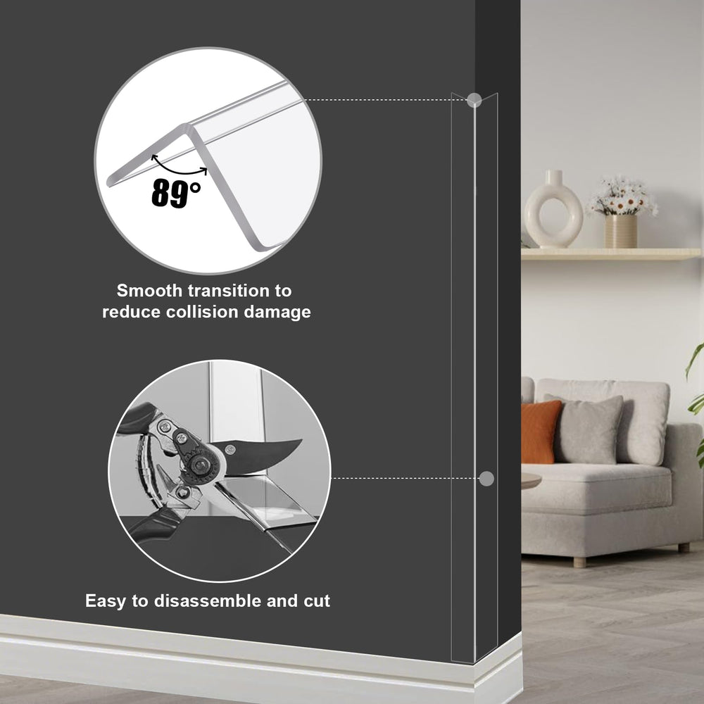 Gebena corner protectors mounted on wall and furniture highlight versatile protection.