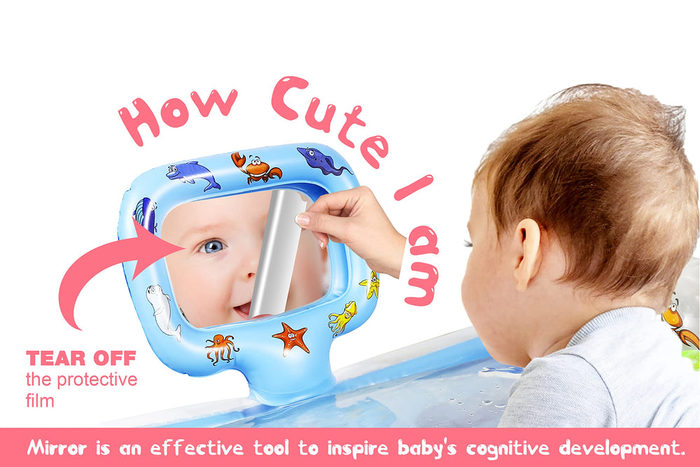 Gebra inflatable tummy time water mat with rattle toys boosts curiosity during floor play.