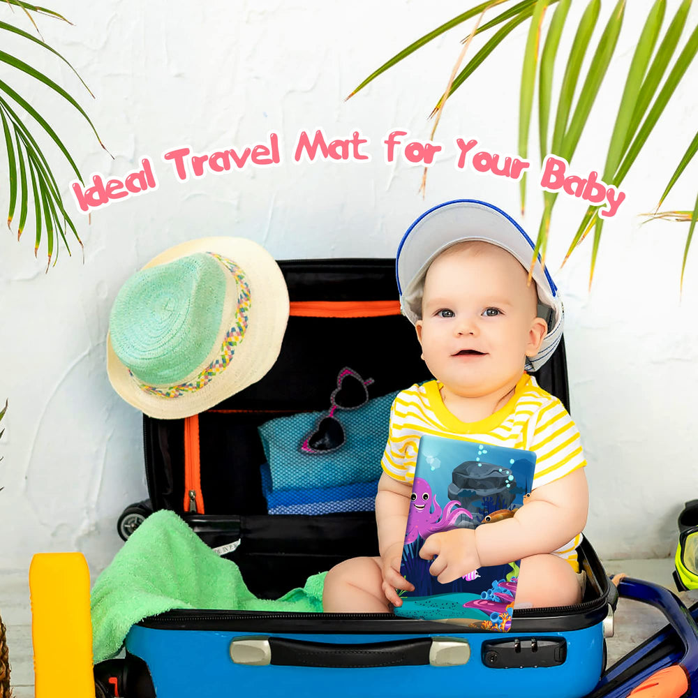 Gebra inflatable tummy time water mat travel-ready packaging supports on-the-go playtime.