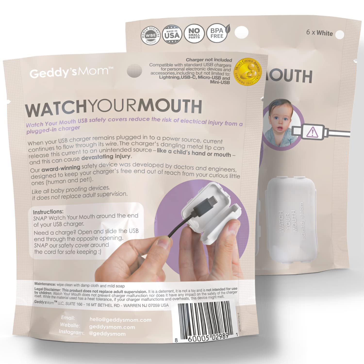 Geddy's Mom child-proof clip in-use feature demonstrating easy snapping and opening