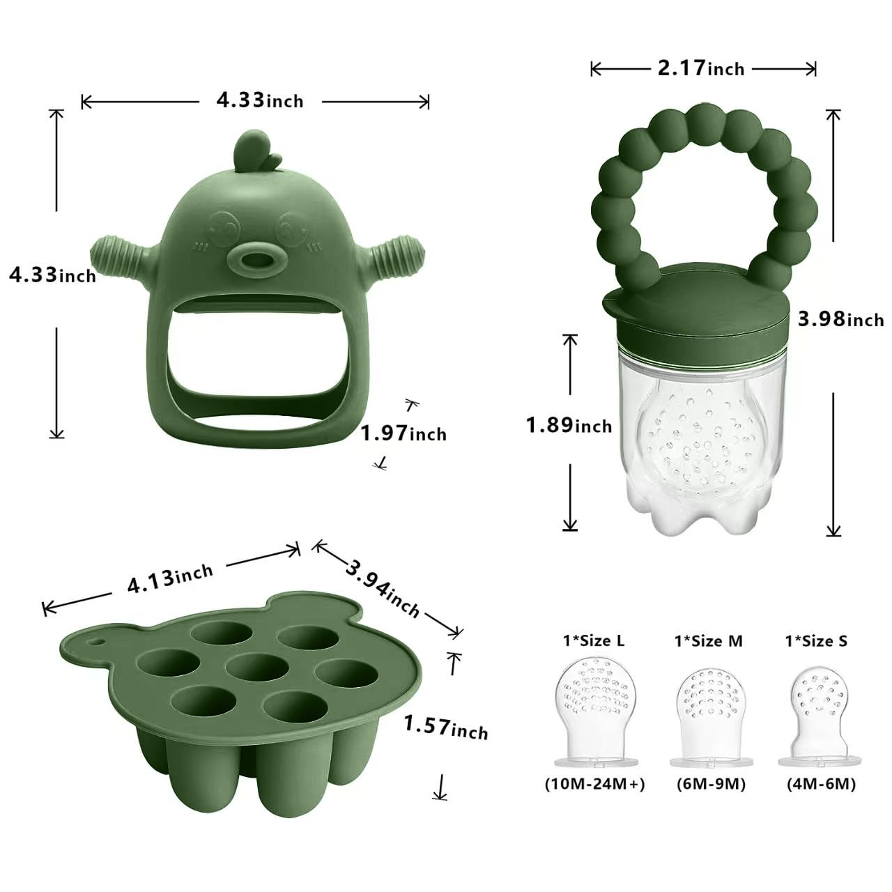 Gedebey olive-green baby popsicle molds ready to serve frozen breastmilk or fruit pops.