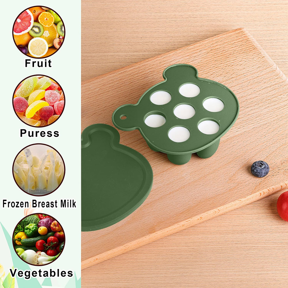 Gedebey olive-green infant feed mesh shows safe, bite-sized feeding options.