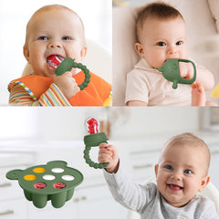 Gedebey olive-green silicone pacifier helps little hands explore and soothe.
