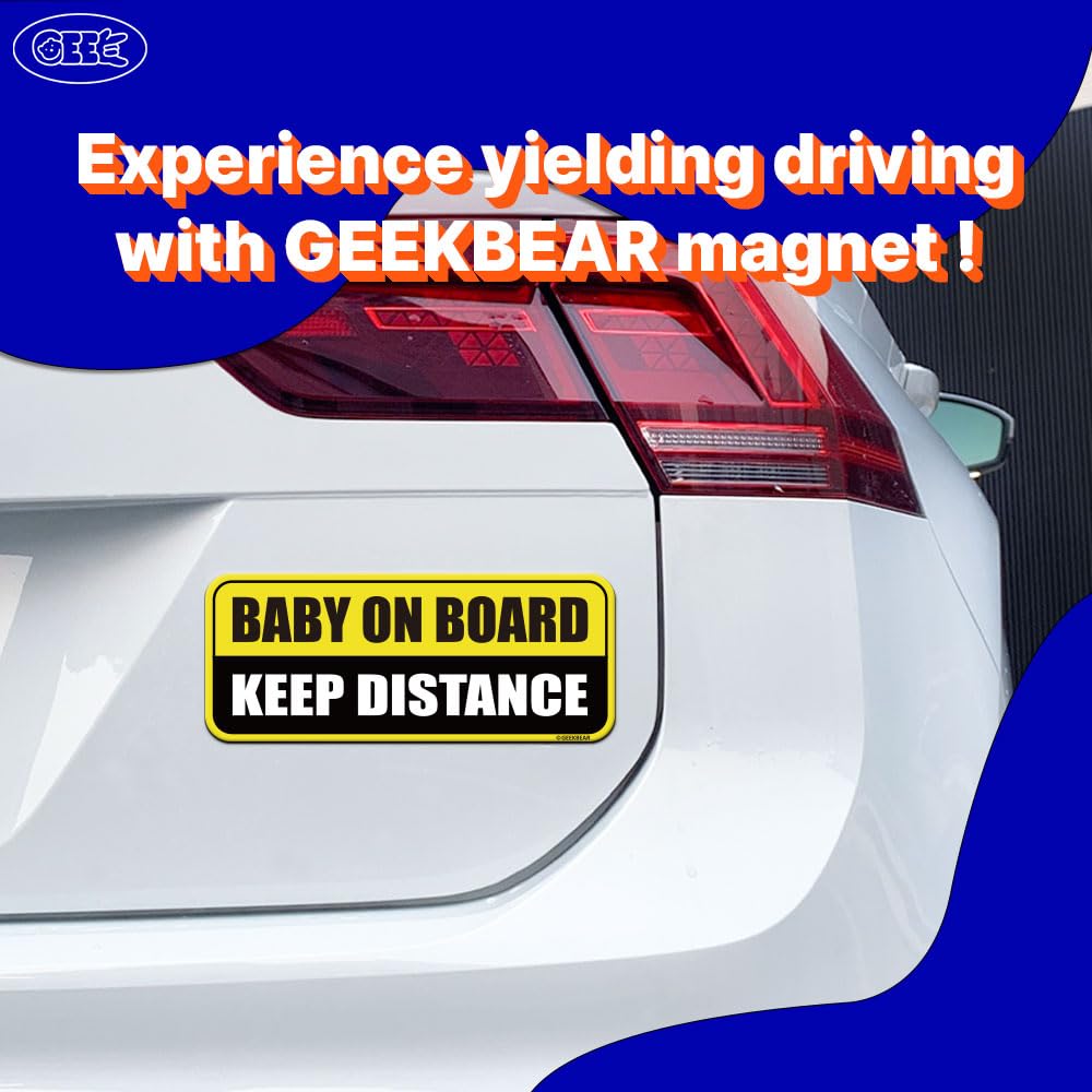 GEEKBEAR Baby on Board magnet reflective surface close-up for nighttime safety