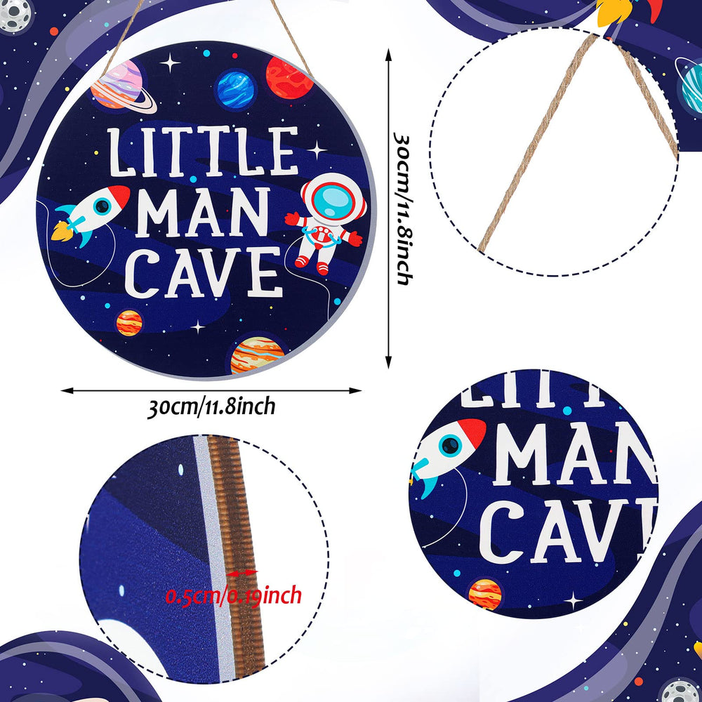 Geelin wooden plaque close-up showing astronauts and planets for nursery inspiration.