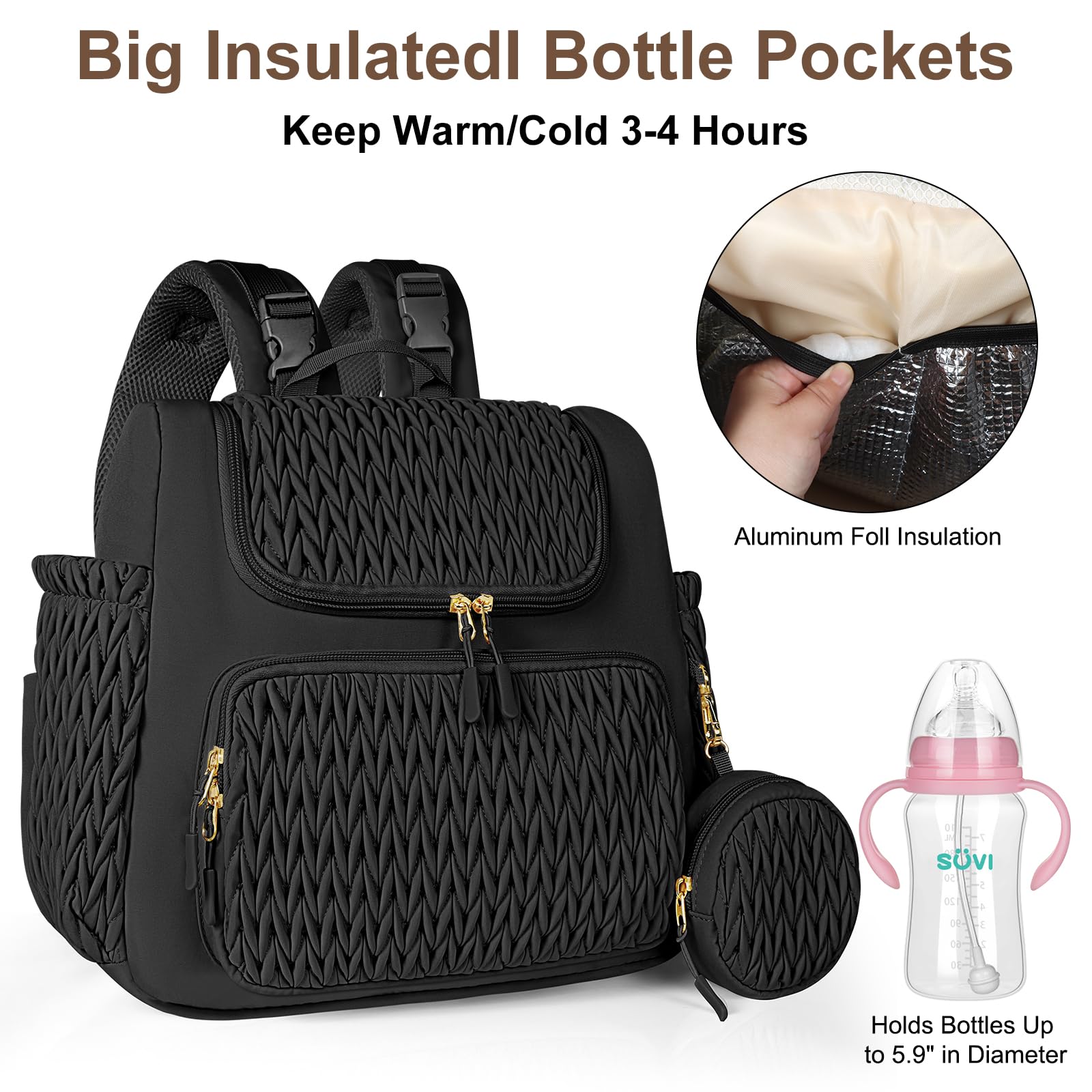 Geestock diaper bag small backpack featuring insulated bottle pockets for temperature-controlled feeds