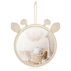 Geetery Boho Hanging Wall Mirror with giraffe ears adds rustic charm and depth to any space.